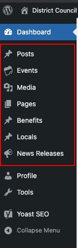 Post types in the admin menu