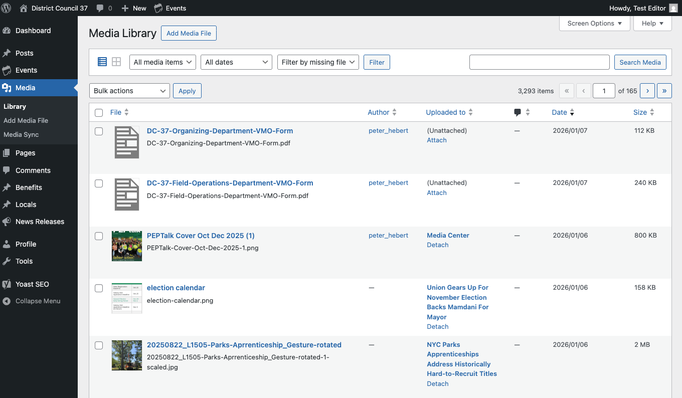Media Library List view
