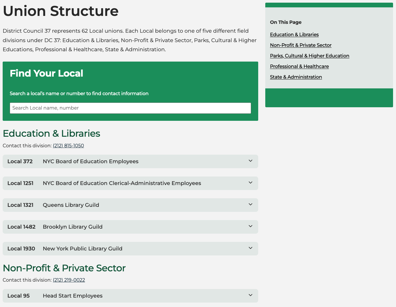 Union Locals Listing